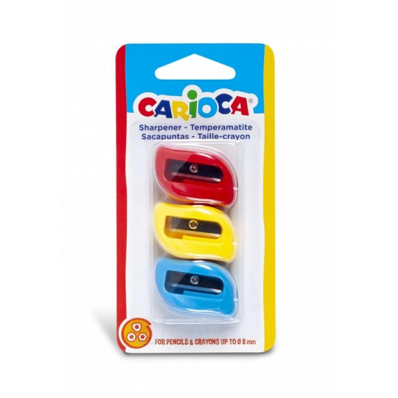 Carioca Pack 3 Sacapuntas de Colores con 1 Agujero - Apto para Lapices/Ceras Triangulares, Redondos y Hexagonales - Tornillo de 