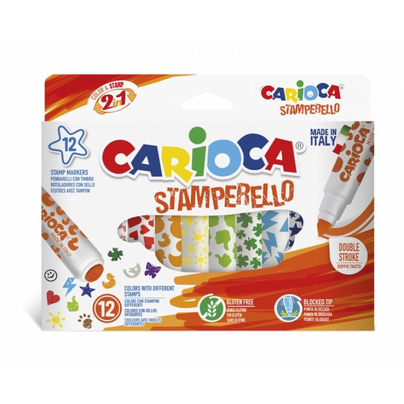 Carioca Stamperello Pack de 12 Rotuladores de Doble Punta - Punta Conica - Punta con Sellos - Tinta Lavable - Color Varios