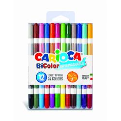 Carioca Bicolor Pack de 12 Rotuladores - Dos Colores por Rotulador - Tinta Superlavable - Punta Conica para Doble Trato de Escri