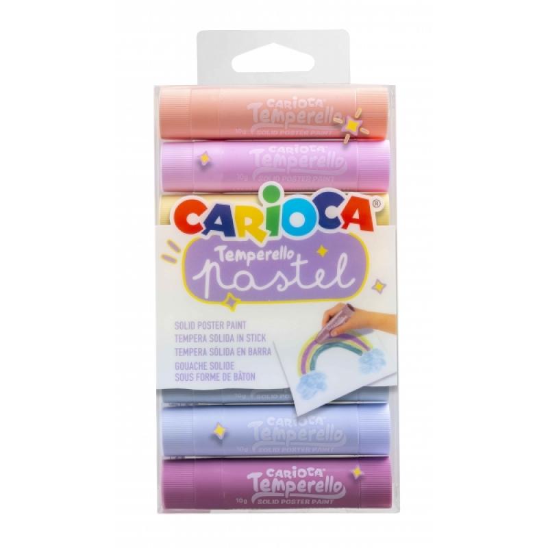 Carioca Temperello Pack de 8 Temperas Solidas - Colores Pastel - Lavables - Gran Cobertura - Faciles de Mezclar - sin Disolvente