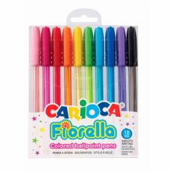 Carioca Fiorella Pack de 10 Boligrafos - Punta de Esfera - Cuerpo Transparente Fluo - Punta Ø 1mm - Escritura Brillante y Colori