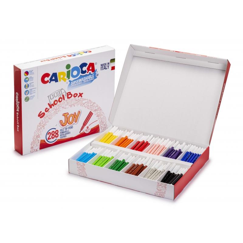 Carioca Joy School Box Pack de 288 Rotuladores - Tinta Superlavable - Punta Fina 2.8mm - Bloqueada y con Tapa Ventilada - Ideal 