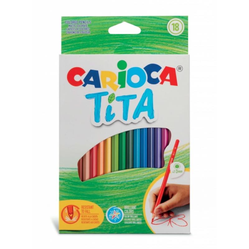 Carioca Tita Pack de 18 Lapices de Resina - Cuerpo Hexagonal - Colores Brillantes y Lavables - Escritura Blanda - Mina Segura y 