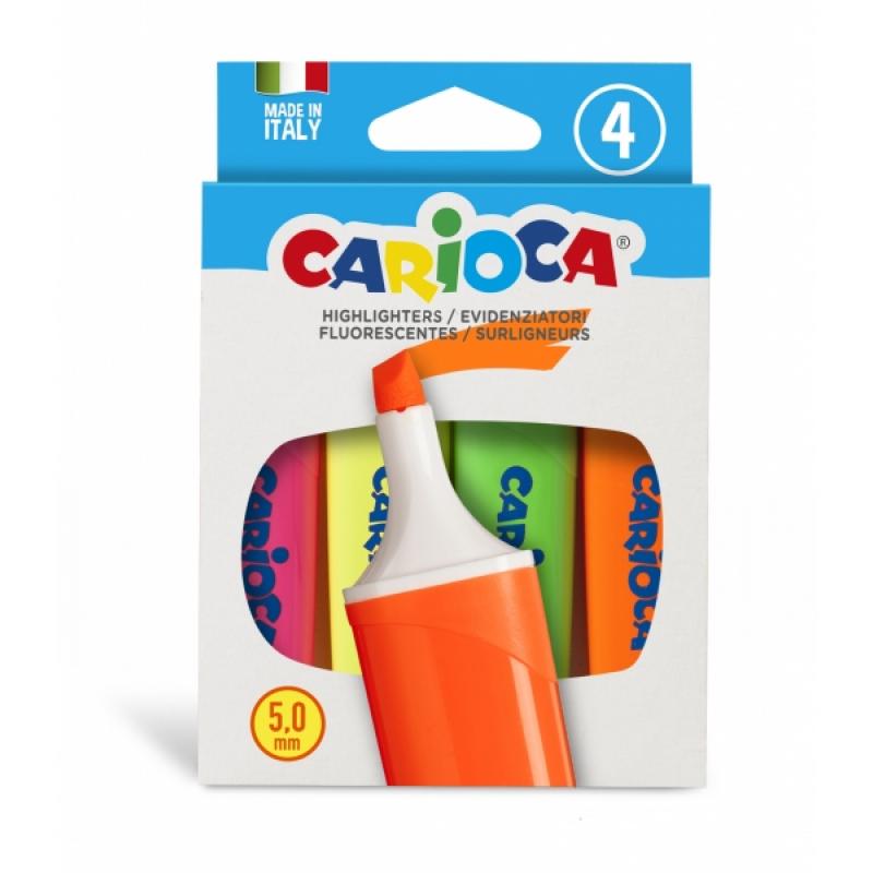 Carioca Memolight Pack de 4 Subrayadores - Punta Biselada de 5mm - Colores Brillantes y Lavables - Tinta a Base de Agua - Color 