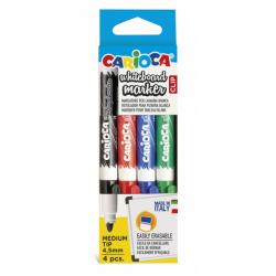 Carioca Whiteboard Clip Pack de 4 Rotuladores Borrables para Pizarras Blancas - Punta Media - Punta de Ø 4.5mm - Tapa con Clip -