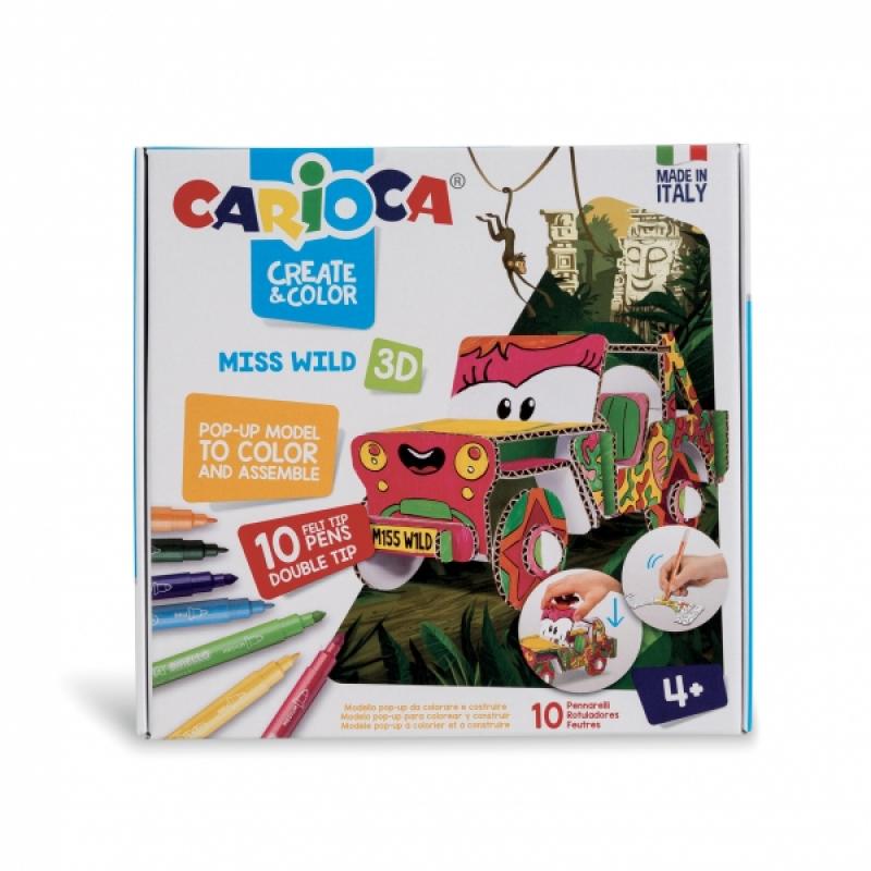 Carioca Pop-Up Pack de Modelos para Colorear y Construir - 10 Rotuladores Superlavables con Doble Punta - Fina y Media - Aventur