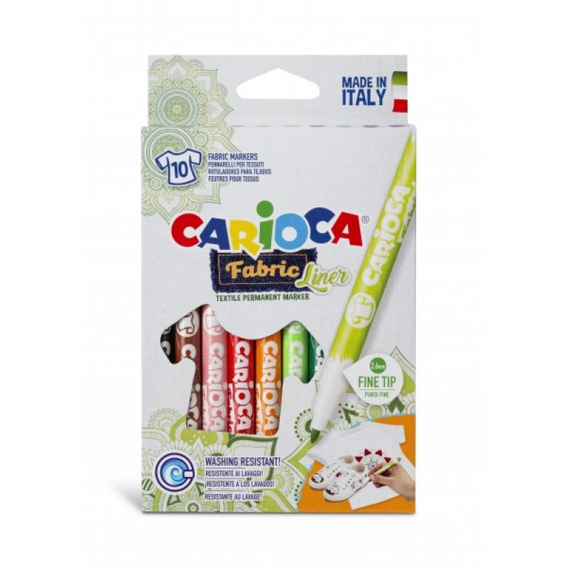 Carioca Fabric Pack de 10 Rotuladores para Tejidos - Punta Fina - Tinta Especial para Tejidos - Colores Indelebles - Punta Maxi 