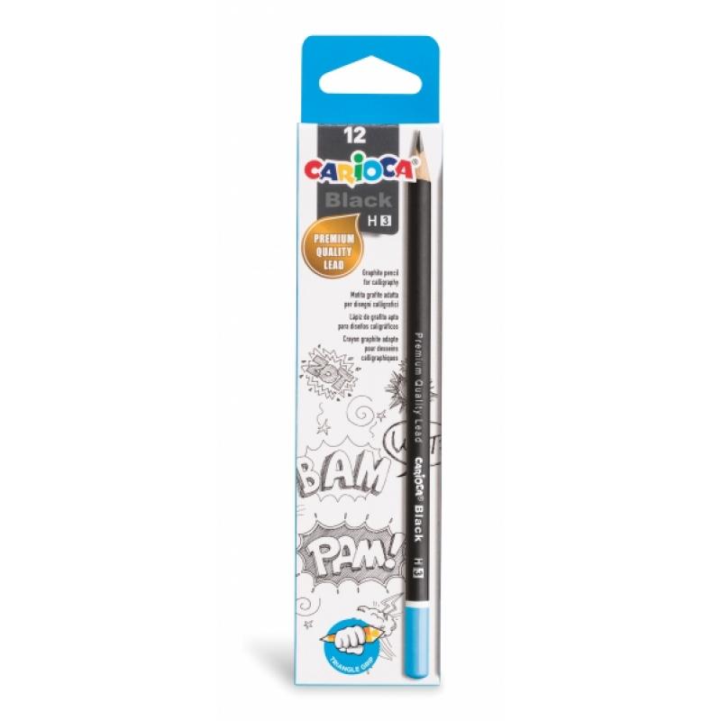 Carioca Black H Pack de 12 Lapices de Grafito - Facil de Borrar y Sacar Punta - Cuerpo Triangular Agradable al Tacto - Mina Resi