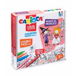 Carioca Create & Color Coloring Puzzle Magical Princess Pack de Puzle de 35 Piezas a Doble Cara para Colorear - Incluye 12 Rotul