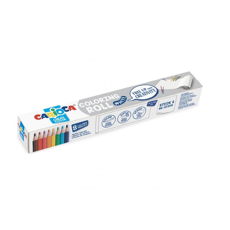 Carioca Coloring Roll White Rollo de Papel Adhesivo para Colorear - Aplicable en Superficies Verticales u Horizontales - Reutili