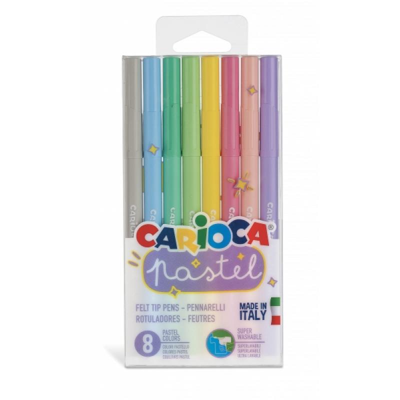 Carioca Pastel Pack de 8 Rotuladores - Tinta Superlavable - Perfectos para Colorear y Subrayar - No Toxicos - Punta Bloqueada Co