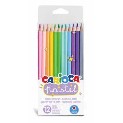 Carioca Pack de 12 Lapices de Madera Pastel - Colores Pastel - Cuerpo Hexagonal - Colores Brillantes y Lavables - Escritura Blan