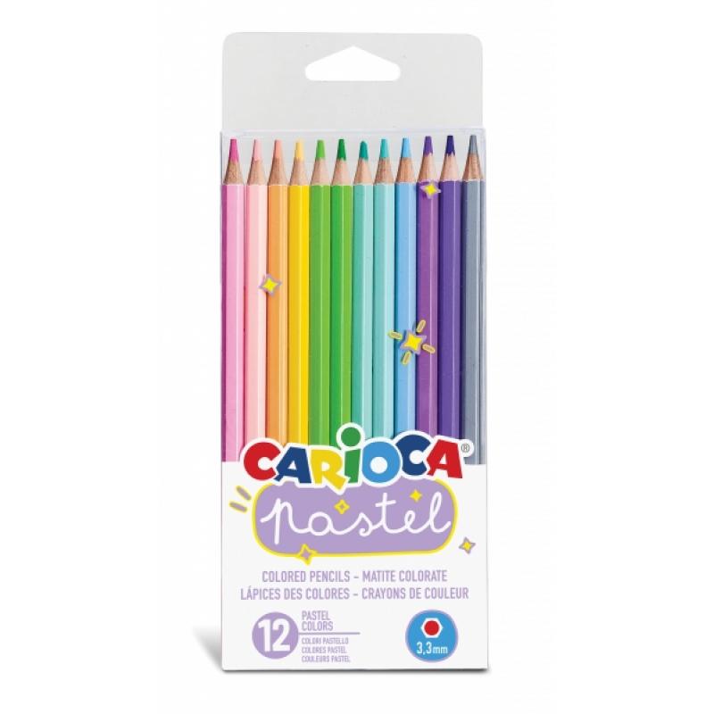 Carioca Pack de 12 Lapices de Madera Pastel - Colores Pastel - Cuerpo Hexagonal - Colores Brillantes y Lavables - Escritura Blan