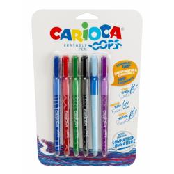 Carioca Oops Pack de 6 Boligrafos Borrables - Tinta Termo Sensible - Empuñadura Ergonomica Triangular - Punta de 0.7mm - Doble G