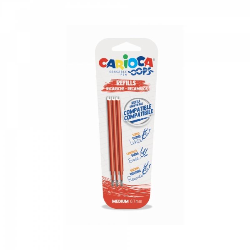 Carioca Oops Pack de 3 Recambios para Boligrafo Borrable - Tinta Termo Sensible - Punta de 0.7mm - Compatibles con Boligrafo Oop