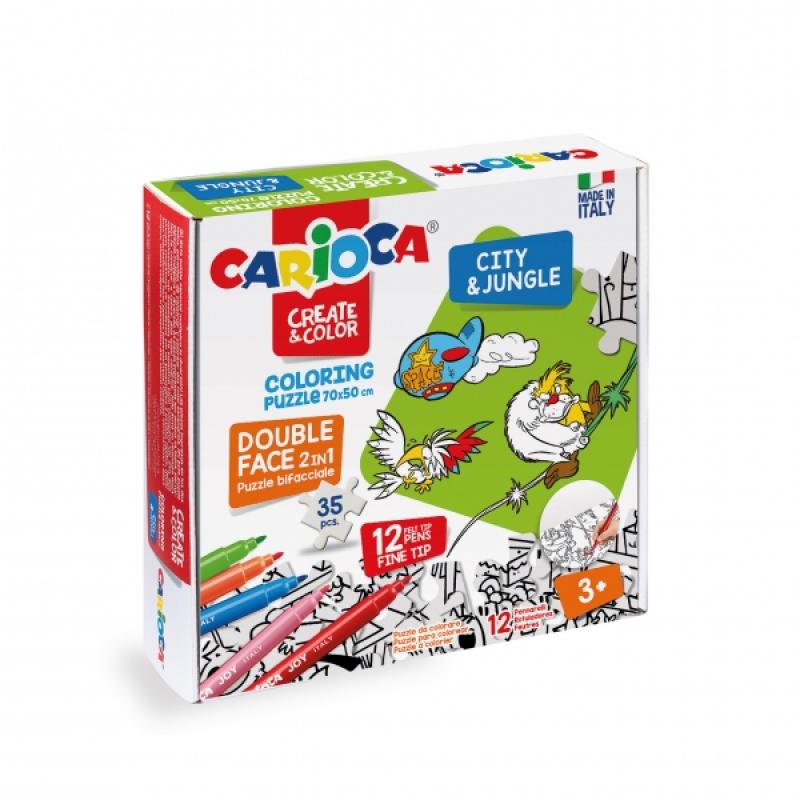 Carioca Create & Color Coloring Puzzle City & Jungle Pack de 35 Piezas a Doble Cara para Colorear - Dureza del Carton y Precisio