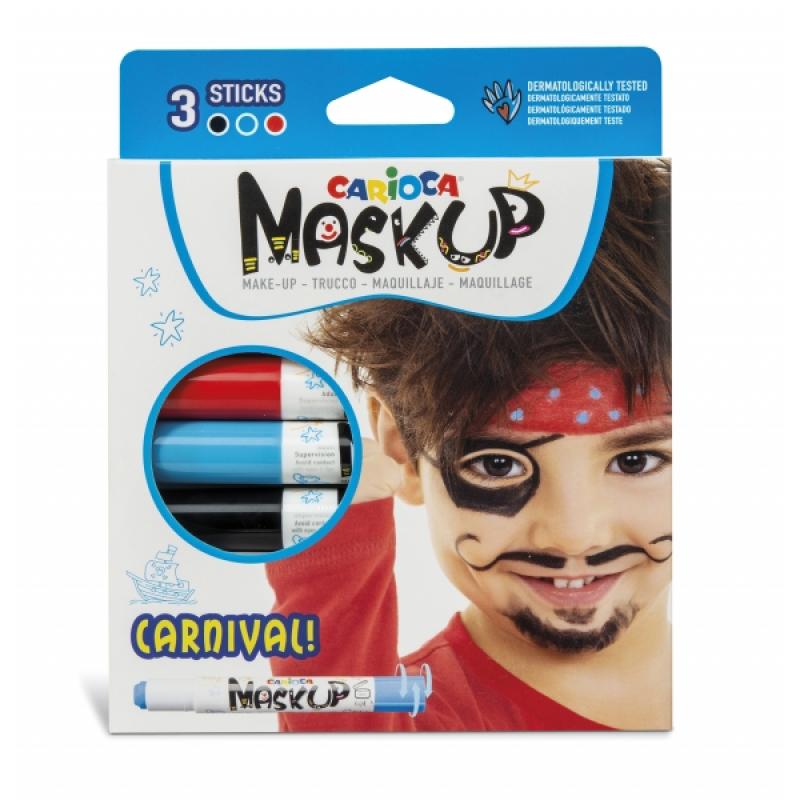 Carioca Mask Up Pack de 3 Colores para la Piel en Barra Carnival - Colores Brillantes - Lavables - Base Agua - Incluye 2 Tutoria