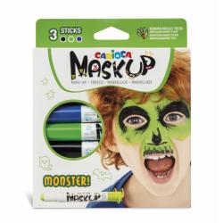 Carioca Mask Up Pack de 3 Colores para la Piel en Barra Monsters - Colores Brillantes - Lavables y Base Agua - Incluye Dos Tutor