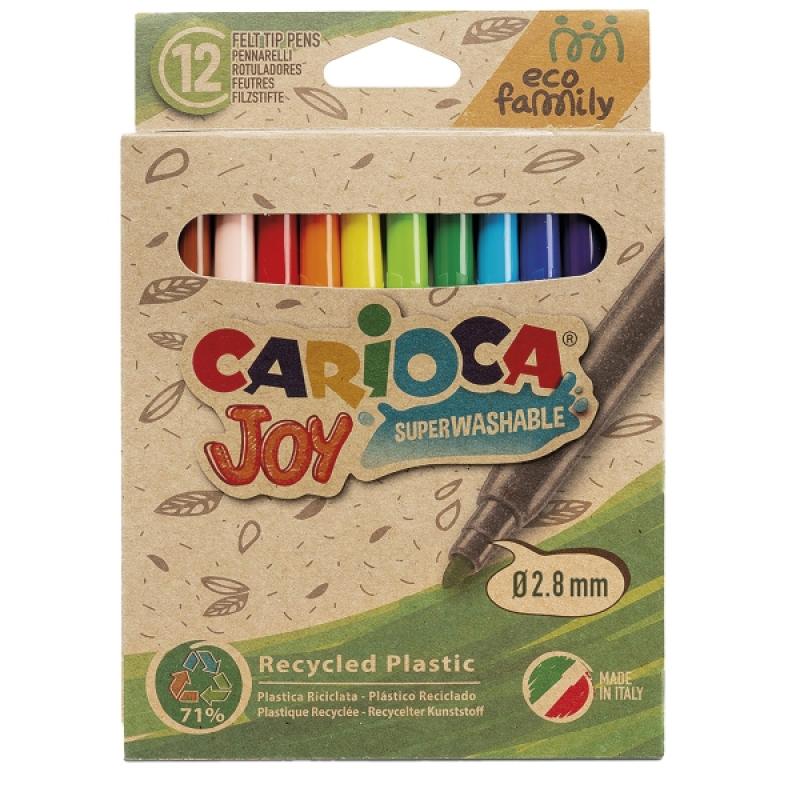 Carioca Joy Pack de 12 Rotuladores Punta Fina Eco Family - Tinta Superlavable - Punta Fina 2.8mm Bloqueada - Capuchon Ventilado 