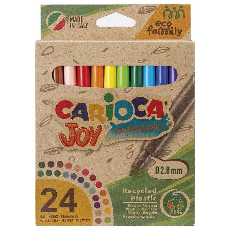 Carioca Joy Pack de 24 Rotuladores Punta Fina Eco Family - Tinta Superlavable - Punta Fina 2.8mm Bloqueada - Capuchon Ventilado 