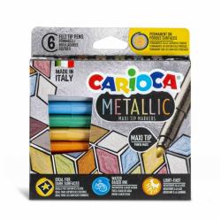 Carioca Metallic Maxi Pack de 6 Rotuladores - Punta Maxi Ø 6mm - Ideales para Superficies Oscuras - Colores Permanentes en Super