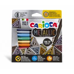 Carioca Metallic Fine Pack de 8 Rotuladores Metalicos - Punta Fina - Ideales para Superficies Oscuras - Colores Permanentes en S