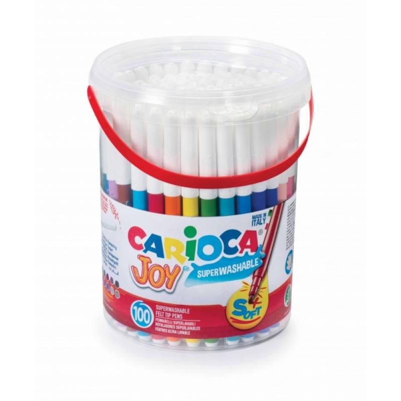 Carioca Joy Pack de 100 Rotuladores - Tinta Superlavable - Punta Fina 2.8mm y Bloqueada - Tapa Ventilada - Color Varios