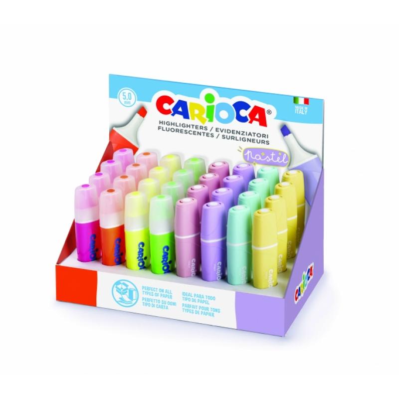 Carioca Memolight Expositor de 32 Subrayadores - Colores Fluo y Pastel - Brillantes y Lavables - Tinta a Base de Agua - Punta Bi