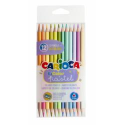 Carioca Bi-Color Pack de 12 Lapices - 24 Colores Pastel - Cuerpo Triangular - Colores Brillantes y Lavables - Escritura Blanda -