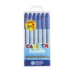 Carioca Fiorella Pack de 6 Boligrafos - Punta de Esfera - Cuerpo Transparente Fluo - Punta Ø 1mm - Escritura Brillante y Colorid