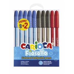 Carioca Fiorella Pack de 10 Boligrafos de Colores - Punta de Esfera - Cuerpo Transparente Fluo - Escritura Brillante y Colorida 