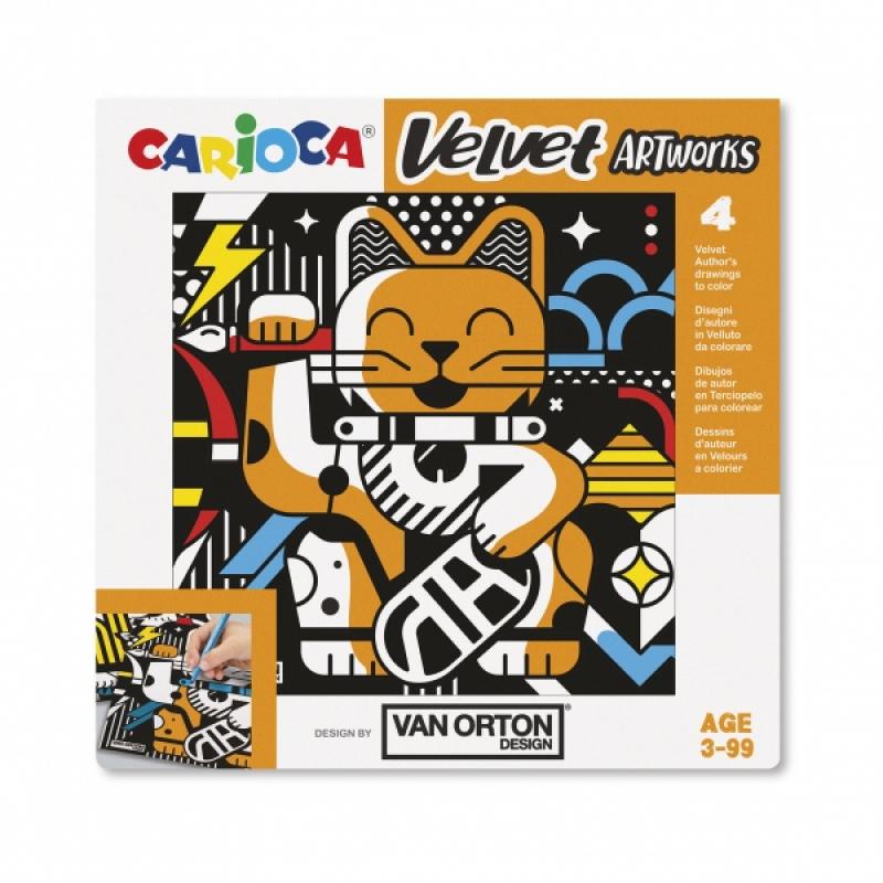 Pack Carioca Velvet Van Orton Art Pack de 4 Ilustraciones de Terciopelo para Colorear - Suave Textura - Desarrolla Destreza y Cr