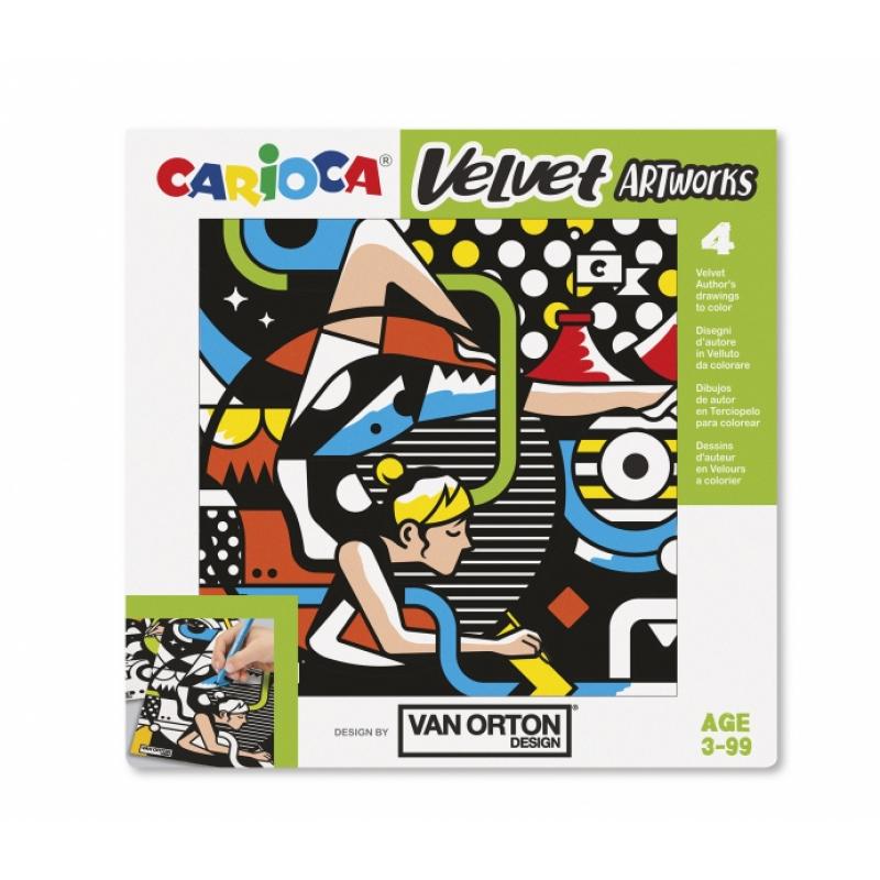 Pack Carioca Velvet Van Orton Street Pack de 4 Ilustraciones de Terciopelo para Colorear - Suave Textura - Desarrolla Destreza y