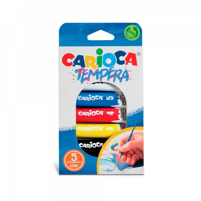 Carioca Pack de 5 Tubitos de Tempera de 12ml - Colores Superlavables - Alto Poder Cubriente - Aplicable en Materiales Porosos - 