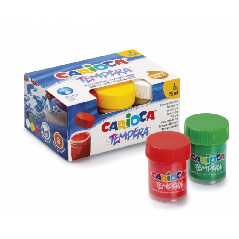 Carioca Pack de 6 Vasitos de Tempera - Colores Superlavables - Alto Poder Cubriente - Se Aplica en Materiales Porosos - Color Va