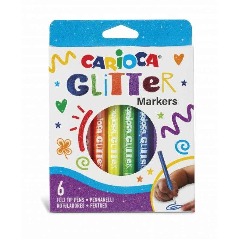 Carioca Glitter Caja 6 Rotuladores - Punta Ø 1mm - Tinta Liquida a Base de Agua - Punta de Alta Calidad - Efecto Glitter - Resis