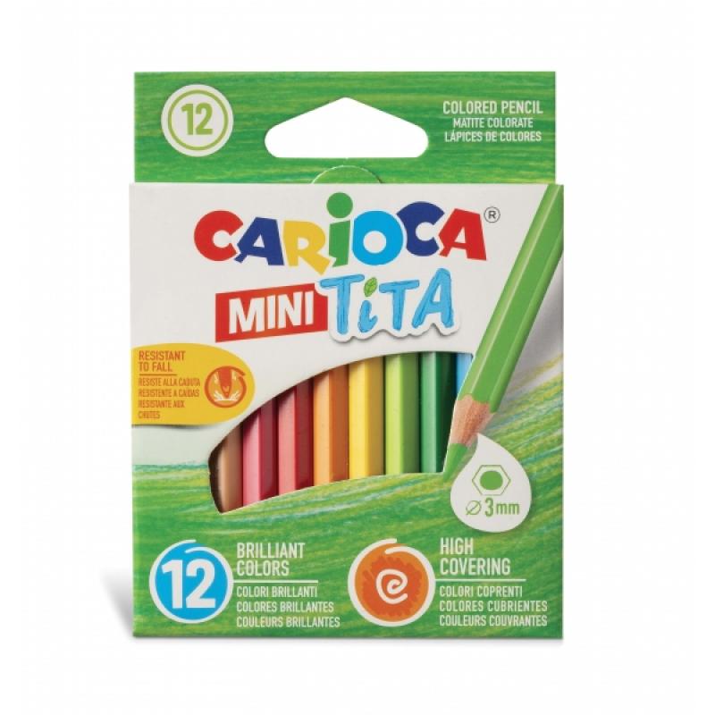 Carioca Tita Pack de 12 Mini Lapices de Resina - Cuerpo Hexagonal - Colores Brillantes y Lavables - Escritura Blanda - Mina Ø 3m