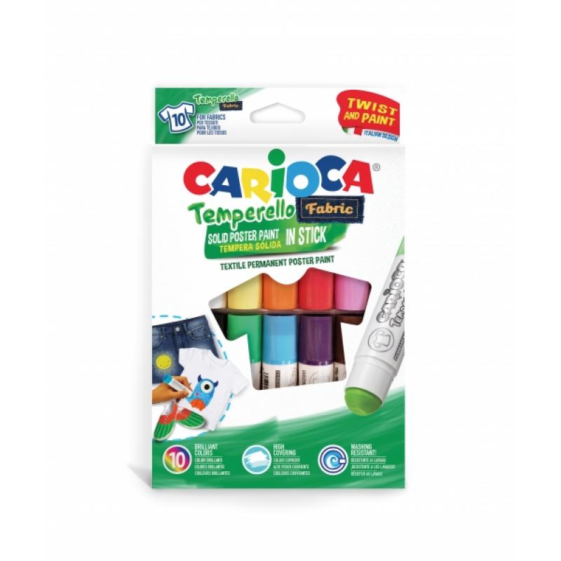 Carioca Temperello Textil Pack de 10 Pinturas para Tejidos - Colores Brillantes y Lavables - Alta Cobertura - Fijacion con Planc