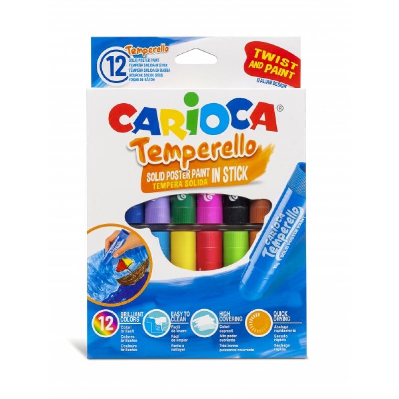 Carioca Temperello Pack de 12 Temperas Solidas - Colores Brillantes y Lavables - Gran Cobertura - Faciles de Mezclar - sin Disol