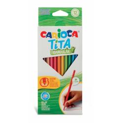 Carioca Tita Pack de 12 Lapices Triangulares de Resina - Cuerpo Triangular - Colores Brillantes y Lavables - Escritura Blanda - 