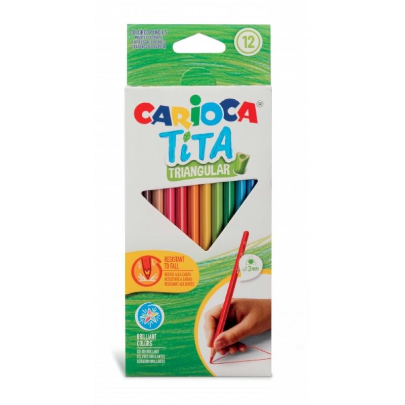 Carioca Tita Pack de 12 Lapices Triangulares de Resina - Cuerpo Triangular - Colores Brillantes y Lavables - Escritura Blanda - 