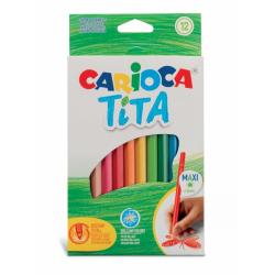 Carioca Tita Maxi Pack de 12 Lapices de Resina - Colores Brillantes y Lavables - Escritura Blanda - Mina Ø 4mm Segura y Resisten