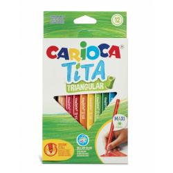 Carioca Tita Pack de 12 Lapices de Resina - Cuerpo Triangular - Colores Brillantes y Lavables - Escritura Blanda - Mina Ø 4mm Se