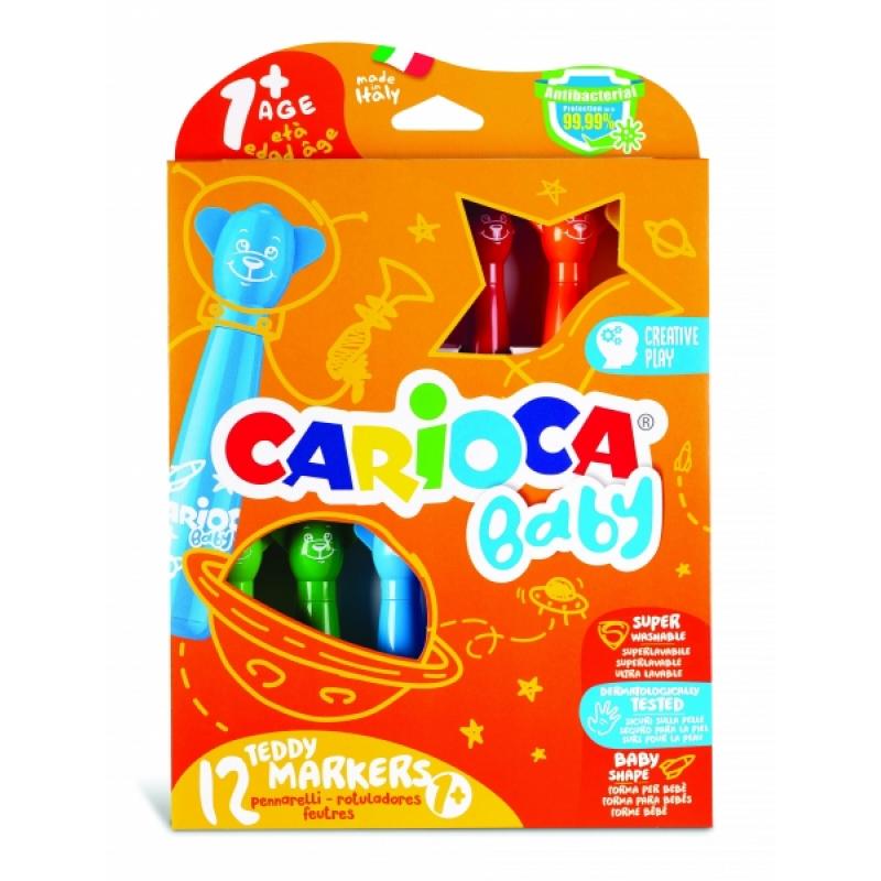 Carioca Baby Teddy Pack de 12 Rotuladores - Super Seguros - Forma Ergonomica - Tinta Superlavable - Dermatologicamente Testados 