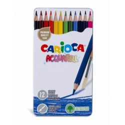 Carioca Acquarell Pack de 12 Lapices Acuarelables - Caja de Metal - Efecto Acuarela con Agua y Pincel - Colores Intensos y Brill