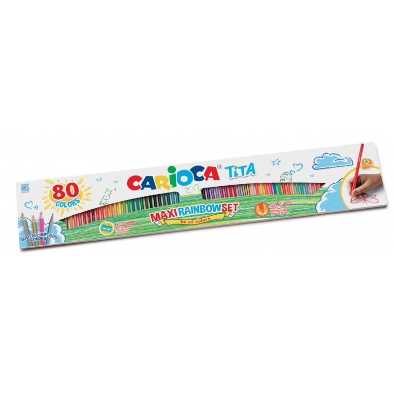 Carioca Tita Rainbow Maxi Pack de 80 Lapices de Resina - Cuerpo Hexagonal - Colores Brillantes y Lavables - Escritura Suave - Ø 