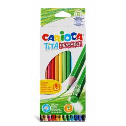 Carioca Tita Pack de 12 Lapices Borrables de Resina - Cuerpo Hexagonal - Colores Brillantes y Lavables - Escritura Blanda - Mina