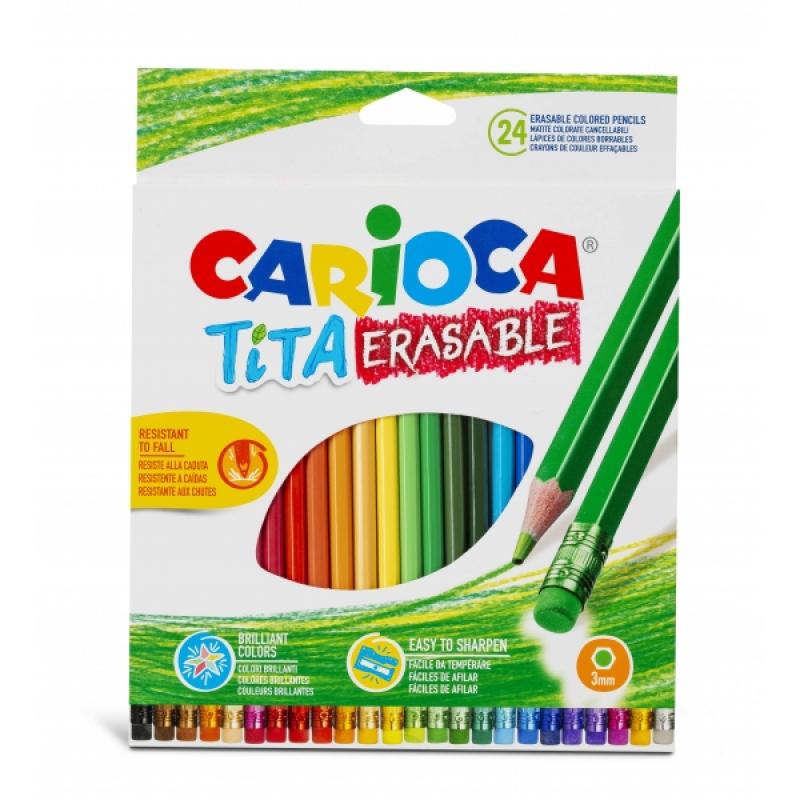 Carioca Tita Pack de 24 Lapices Borrables de Resina - Cuerpo Hexagonal - Colores Brillantes y Lavables - Escritura Blanda - Mina