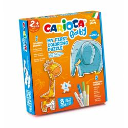 Carioca Coloring Puzzle Animals Baby 2+ Pack de Puzzle Super Simple para Niños - 2 Animales de 3 Piezas - Piezas para Colorear -