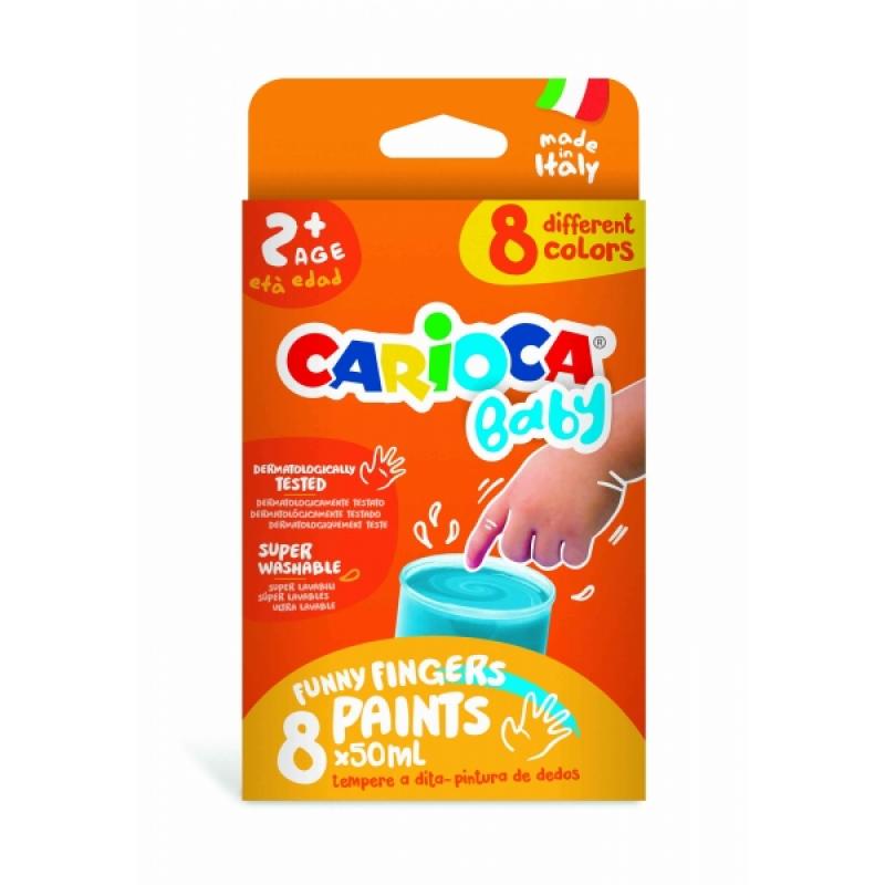 Carioca Tempera Baby Pack de 8 Botes de Pintura de Dedos 2+ - Lavable - Atoxica - sin Olor - Maxima Creatividad y Diversion - Co